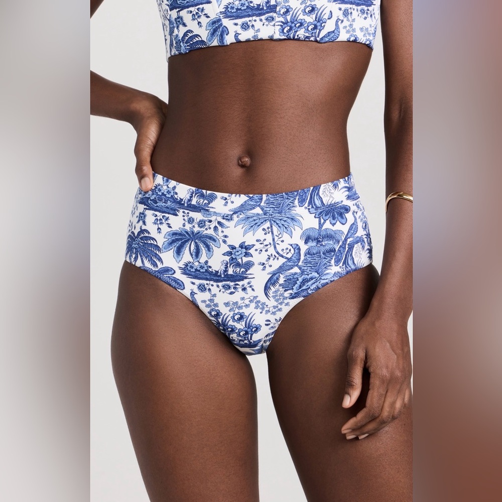 STAUD NWT Devon High Rise Bikini BOTTOM Blue Toile - Size Medium